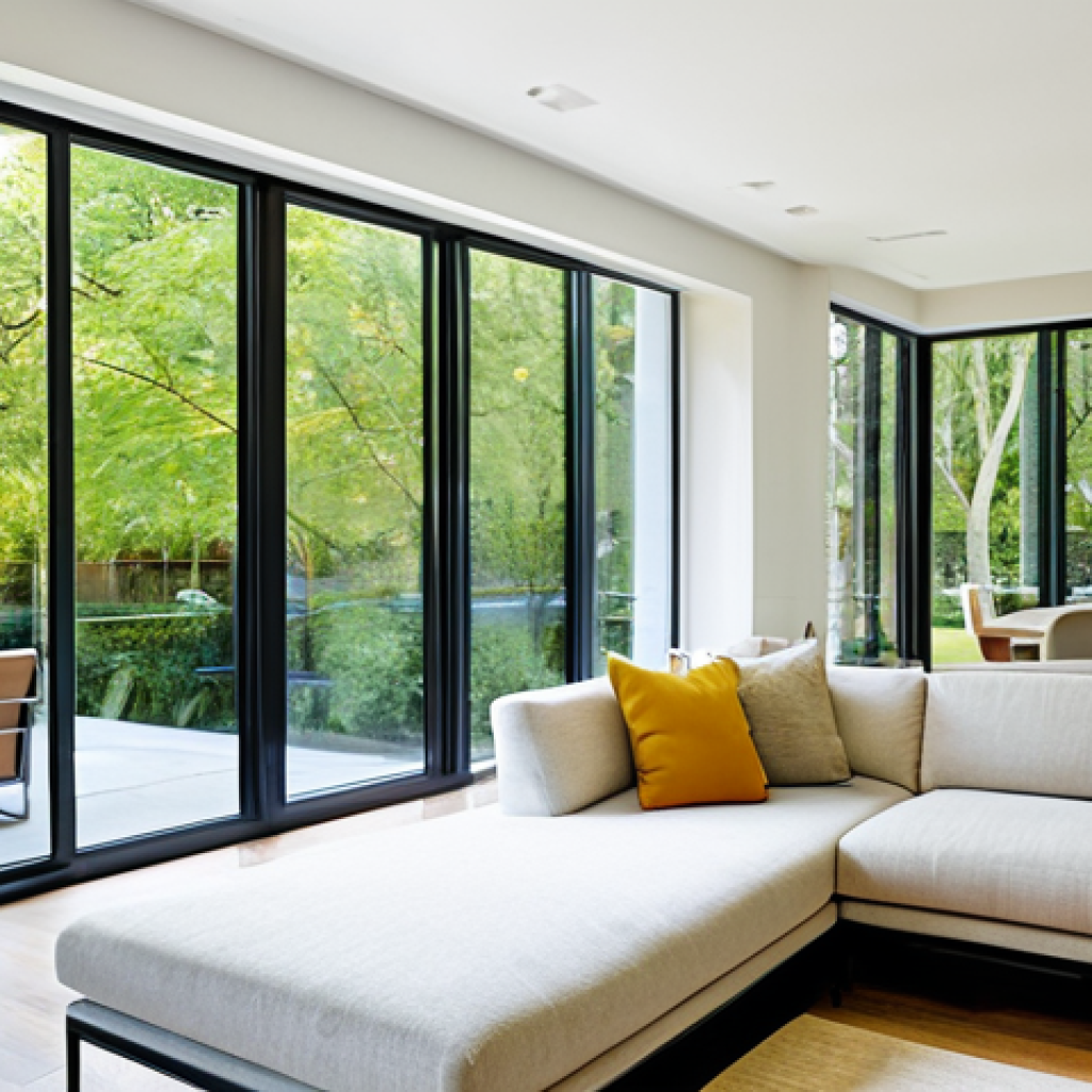 Bright Living Room with Large South-Facing Windows**
"A sun-drenched living room with expansive south-facing windows, allowing natural light to flood the space. A comfortable, light-colored sofa and reflective surfaces enhance the brightness. Deciduous trees are visible outside, providing dappled shade. Interior design emphasizes light and airy color palettes. perfect anatomy, correct proportions, natural pose, well-formed hands, proper finger count, natural body proportions, safe for work, appropriate content, fully clothed, professional, modest, family-friendly"
**