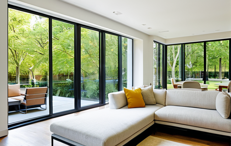 Bright Living Room with Large South-Facing Windows**

"A sun-drenched living room with expansive south-facing windows, allowing natural light to flood the space. A comfortable, light-colored sofa and reflective surfaces enhance the brightness. Deciduous trees are visible outside, providing dappled shade. Interior design emphasizes light and airy color palettes. perfect anatomy, correct proportions, natural pose, well-formed hands, proper finger count, natural body proportions, safe for work, appropriate content, fully clothed, professional, modest, family-friendly"

**