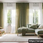 Home 22 자연광을 위한 커튼 선택 가이드 - A bright, modern living room featuring large windows dressed with sheer voile curtains that softly d...