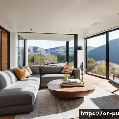 Home 30 자연광이 풍부한 주거 공간 만들기 - A modern, sunlit living room featuring large south-facing windows with energy-efficient glazing, bal...